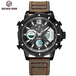 Reloj Hombre GOLDENHOUR Fashion Sport Men Watch erkek kol saati Digital Leather Male Clock Military Wist Watch Relogio Masculino277y