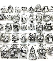 30pcs skull rings men punk rock silver metal women bikers skeleton rings vintage Jewellery gifts patry whole lots bulk brand new9314115