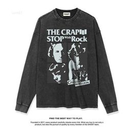 Design American High Street Figure Poster Printed Long Sleeve T-shirt Autumn and Winter New Pure Cotton Men's Women's Round Neck Fashion Sign89rt