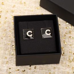 2023 Luxury quality Charm small square shape stud earring with black and white color enamel design have box stamp PS7371B279Q