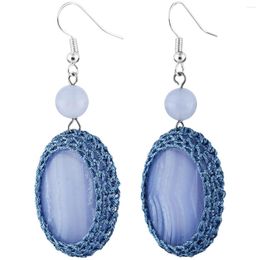 Dangle Earrings Handmade Crochet Oval Green Howlite Turquoise Stone Healing Purple Agate Drop Earring For Women Jewellery