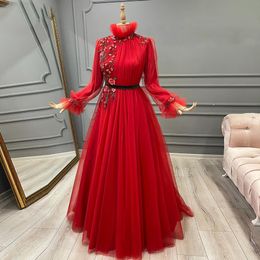 Neckline Evening Dresses 2020 High Side Split Long Sweep Vestidos De Fiesta Arabic Aso Ebi Prom Dress 05