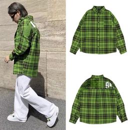 22ss PA Mens Casual Shirt Plaid Fleece Shirts American Hip Hop Men Women Long Sleeve Cardigan Coat Angel Lapel Jacket302K