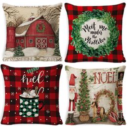 Wholesale Christmas Throw Pillow Cover with Zipper Linen Cushion Home Sofa Decor Supplies 45X45cm
