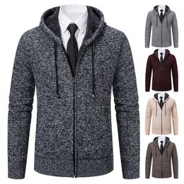 Mens Sweaters Hooded Cardigan Casual Sport Coat Autumn Winter Fleece Warm Comfortable Sweater Fashion Solid Color 230921