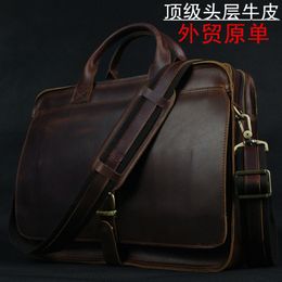 Briefcases Luxury Genuine Leather Men Briefcase Business Bag portfolio Laptop Shoulder Messenger male Document Office bag 230922