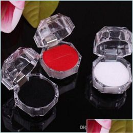 Jewellery Boxes Acrylic Crystal Clear Ring Box Transparent Black White Red Stud Earring Case Gift Packaging Drop Deliver Delivery Party Dhmb6