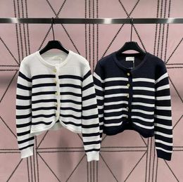 2023 designer cardigan women's sweater polo shirt button shirt classic navy stripe fashion regular casual long sleeve knit jacket sweater women's wear