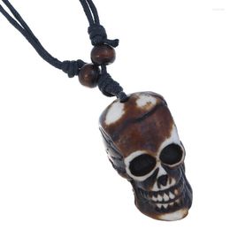 Pendant Necklaces Fashion Punk Men Gothic Skull Necklace Retro Yak Bone Carved Skeleton Statement Adjustable Long Chain Women Rock Jewellery