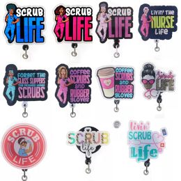 10 Pcs/Lot Fashion Key Rings Office Supply Medical Series Coffee Scrubs And Rubber Gloves Badge Reel Scrub Life Girl Worker Accessories LL