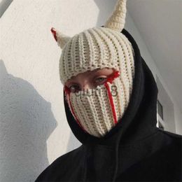 Beanie/Skull Caps BeanieSkull Caps Halloween Funny Horns Knitted Hat Beanies Warm Full Face Cover Ski Mask Windproof Balaclava for Outdoor Sport 220921 x0922