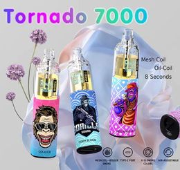 2023 Original Randm Tornado 7000 Puffs Einweg-E-Zigaretten Vape wiederaufladbare RGB-Netzspule 56 Geschmack