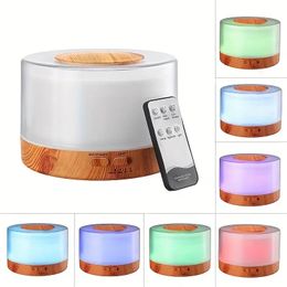 1pc 500ml Wooden Aroma Diffuser with Remote Control - Large Room Essential Oil Diffuser for Home and Office - Cool Mist Air Humidifier with 7 LED Lights