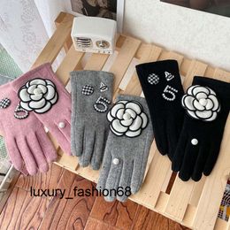 Five top Fingers Gloves Five Fingers Gloves High Quality Winter For Women Classic Brand Camellia Touch Screen Female Thick Mittens Driving Glove 2021