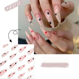 False Nails French Fashion Red Black Love Heart Long Stiletto Fake Crystal Detachable Nail Tips DIY