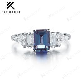 Wedding Rings Kuololit 1 2ct Alexandrite Gemstone for Women Solid 925 Sterling Silver Ring Emerald Cut Lab Grown Stone Engagement 230921