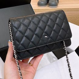Women Luxury Brand Bag Caviar Leather Shoulder Bag Fabric Carrying Pocket Chain Strap Crossbody Bag Woc Bag Card Pocket