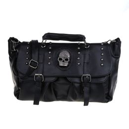 Factory wholesale shoulder bag street personality Skull punk handbags trend flip multi-layer leather men handbag daily Joker outdoor leisure rivet backpack 5450#