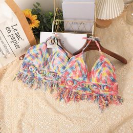 Women's Tanks Colourful Bikini Fashion Lace Cotton Halter Boho Bustier Hollow Crochet Sexy Crop Tops Women Tassel Camisoles