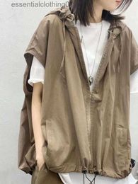 Women's Vests Deeptown Harajuku Hooded Sleeveless Cardigan Women Vintage Hip Hop Zipper Oversized Cargo Vest Japan Style Casual Thin Jackets L230922