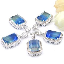 Mix 5 Pieces Pendants Luckyshine Shine Square Cut Green Blue Watermelone Tourmaline Gemstone 925 Silver Pendant Necklaces264S