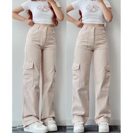 Men s Jeans Y2k Cargo Pants For Women Beige Techwear Korean Parachute Sweatpants Wide Leg Joggers Pockets Streetwear Trousers 230922