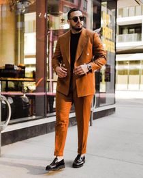 Men's Suits Blazer Sets Wedding For Men 2 Pieces Outfits Slim Fit Custome Orange Double Breasted Large Size Tuxedo Homme Elegant Dress