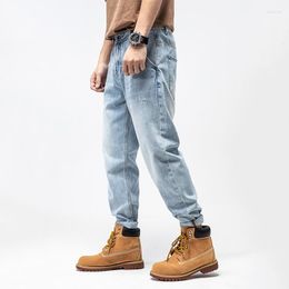 Men's Jeans Spring Autumn Washed Light Blue Men Casual Loose Straight Denim Pants Safari Style Harem Cotton Trousers