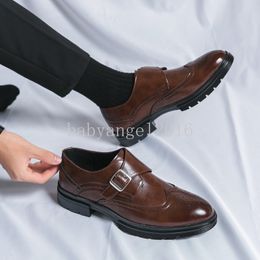 2024 Men Loafers Shoes Round Toe Buckle Strap Black Brown Business Shoes for Men with Free Shipping Size 38-46 Dress Shoes Men