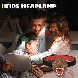 Head lamps LED Headlamp for Children Dinosaur Toy Kids Headlamp with Roaring T-Rex Dinosaur Head Flashlight Camping Outdoor Lighting Toys HKD230922
