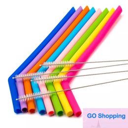 Silicone Drinking Straw Bent Straight Straw for Fruit Juice Coffee Soda Milk Environmental Protection Hleath with Cleaning Brush