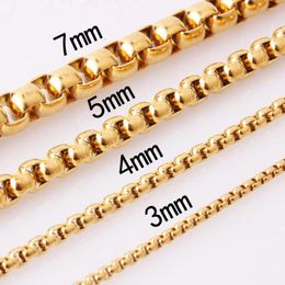 Chains 16-40" 2/3/4/5/7mm Width Silver/Gold/Black Colour Square Rolo Round Box Chain Stainless Steel Necklaces For Men Women