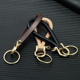 Keychains MKENDN Vintage Brass Keychain Handmade Genuine Leather Horseshoe Buckle Car Lanyard Women Men Accessories Gift