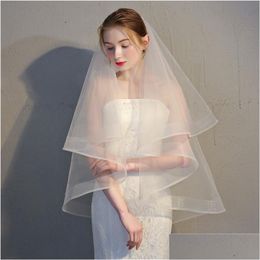 Bridal Veils Veil Short Face-Ered Two Layers Simple Ribbon Edge Bride Horse Hair Ivory White Champagne Drop Delivery Party Events Acce Dhj7U