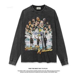 2022 Autumn/winter Curry Championship Series American Street Long Sleeve T-shirt Loose Washed Old Cotton Crew Neck32up