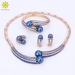 Wedding Jewelry Sets Brand Set Gold Color Women Accessories For Simulated Pearl Crystal Necklace Earrings 230922