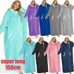 Blankets 2022 Super Long Hooded Blanket with Sleeves Winter Oversized Hoodies Sweatshirt Women Men Pullover Fleece Giant TV Blanket 150cm HKD230922