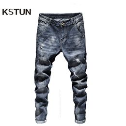 Mens Jeans Biker Men Dark Blue Stretch Slim Fit Ripped Distressed Streetwear Denim Pants Casual Retro Man Trousers Hiphop Jean Homme 230922