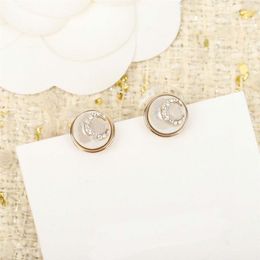 Luxury quality stud earring round shape with diamond and white pearl beads for women wedding jewelry gift have box stamp PS3983241J