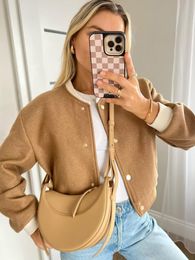 Women s Jackets SLTNX Fashion Bomber for Women 2023 Chic Single breasted Coat Female O Neck Long Sleeve Coats Ladies Outerwear 230921