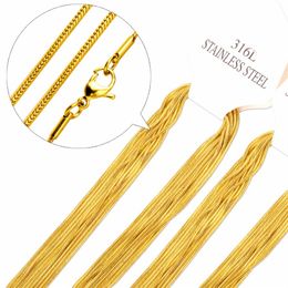 10pcs lots Stainless Steel Snake Chain Necklace Gold Steel Color Necklaces Pendants With Lobster Clasp inoxidable313k