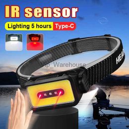 Head lamps Super Mini IR Sensor Headlamp COB Rechargeable Head Lamp Powerful Headlight USB High Power Head Flashlight Outdoor Camping Light HKD230922