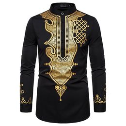 Men's Dress Shirts Mens Stylish African Bronzed Printed Shirt Totem Long Wind 230921