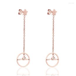 Dangle Earrings Arrival Beautiful Stars Hanging Sphere Middle Crystal Titanium Steel Jewelry Rose Gold Color Long Earring For Women