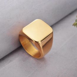 Stainless Steel Smooth titanium band rings square shape Size 7 8 9 10 11 12 Mens Ring Fashion Black Gold Silver Jewellery 3 colors282K