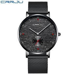 Relogio Masculino CRRJU New Men Watch Luxury Business Waterproof Slim Mesh Quartz Wristwatch Fashion Military Sport Male Clock230g