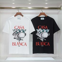 Men's T-Shirts 2024 CASABLANCA T Shirt Solf Cotton Tee Summer Men Women High Quality Red Letter Grid Rabbit Print Short Sleeve