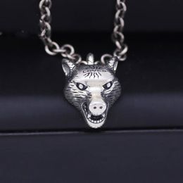 Vintage 925 Sterling Silver Necklace Men's Anger Forest Series Wolf Head Pendant Necklace Wild AJ Men and women couples neckl224N