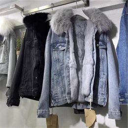 Women's Jackets Women Winter Fleece Thicken Denim Jacket Big Fur Collar Warm Jean Coat Female Thick Plush Korean Fashion Outerwear