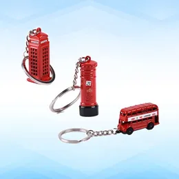 Keychains 3PCS/Set British Tourist Souvenir Keychain Telephone Booth Mail Box Double-decker Bus